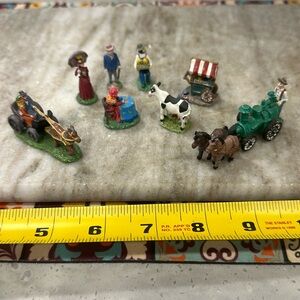 Vintage 8pc 99'IRS China Lead Figurines Farmer Tractor Horses Women hand painted